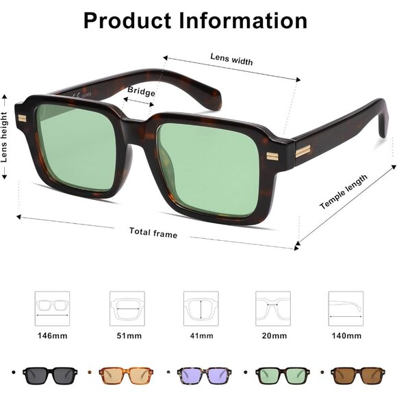 ? Women Green Classic Square Sunglasses Polarized Vintage Rectangle Eyewear